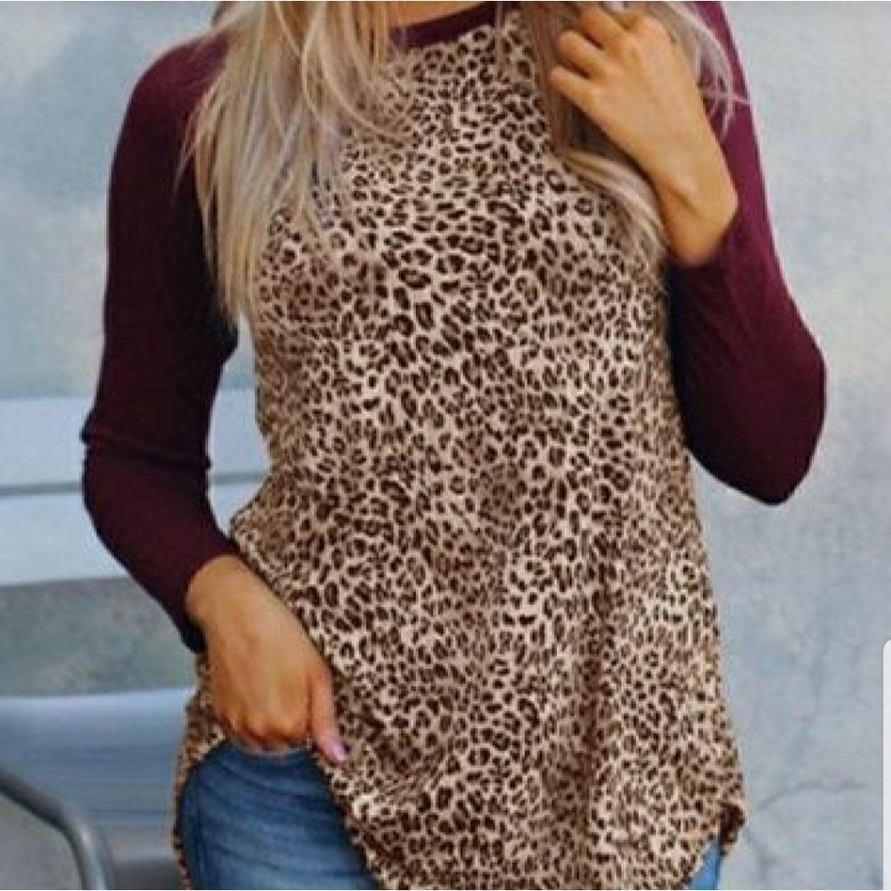 Animal print tunic with elbow patch on long